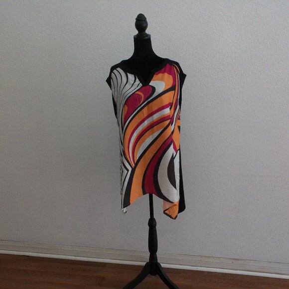 Colorful Abstract Tank Top, with shiny beads details, Orange, black, pink, red, - Picture 4 of 8